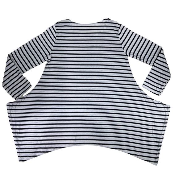 Long Sleeve Asymmetrical Split SharkBite Tee Shirt Tunic Black & White Striped - Picture 3 of 11
